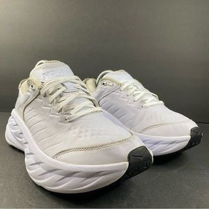 HOKA Bondi SR Womens White Leather Shoes Waterproof & Slip Resistant Size 8.5